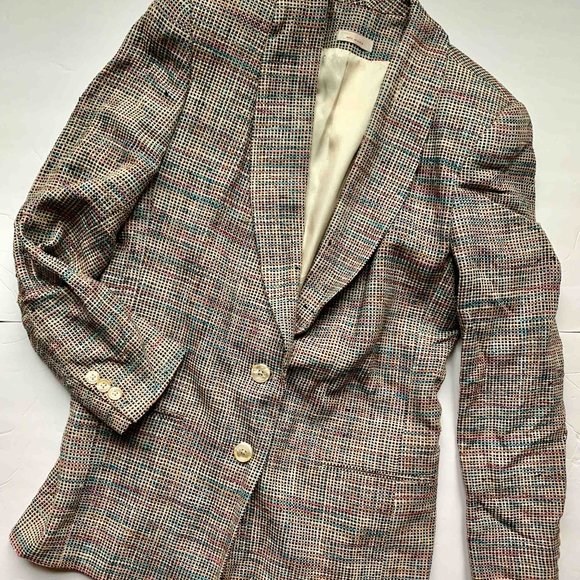 Vintage Jackets & Blazers - Vintage 80s raw silk blazer jacket multicolor 6 S